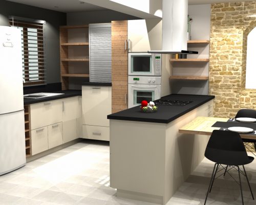 Vue 3D aménagement de la cuisine
