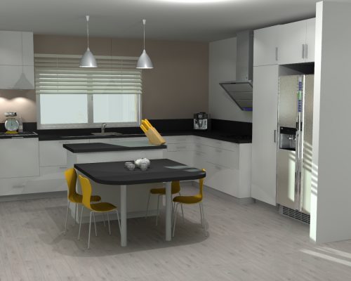 Vue 3D aménagement cuisine intégrée