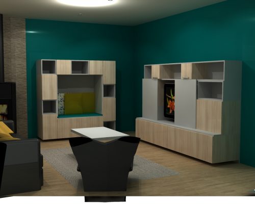 Vue 3D aménagement salon